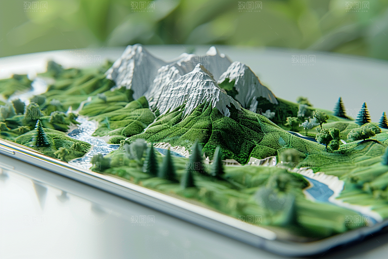 手机VR山水未来超现实模型