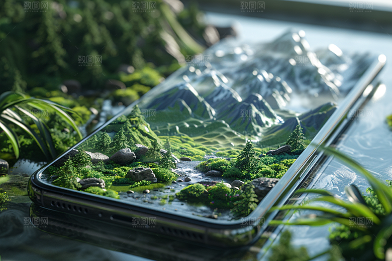 手机VR山水自然数码设备模型