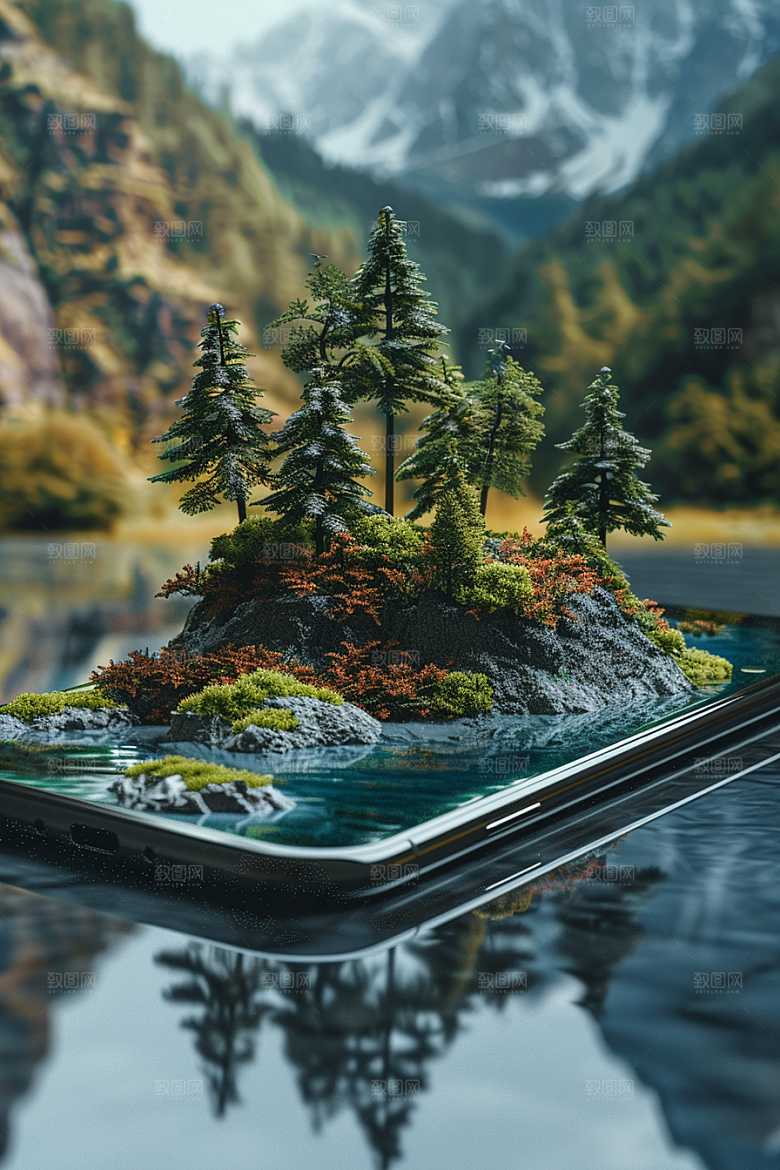 手机VR山水立体立体模型