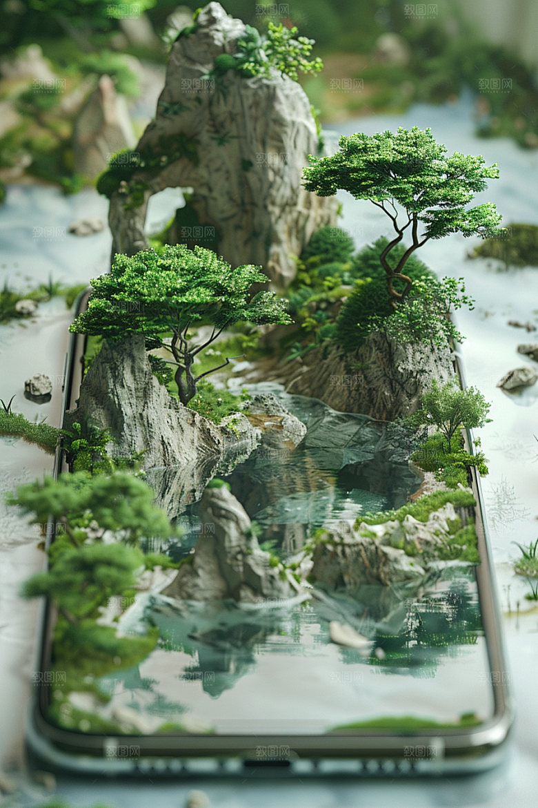 手机VR山水虚拟现实3D模型