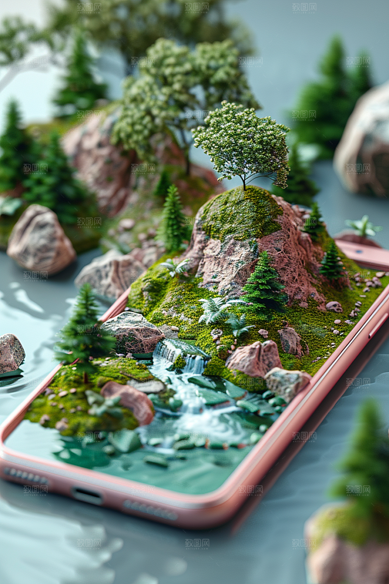 手机VR山水超现实自然模型