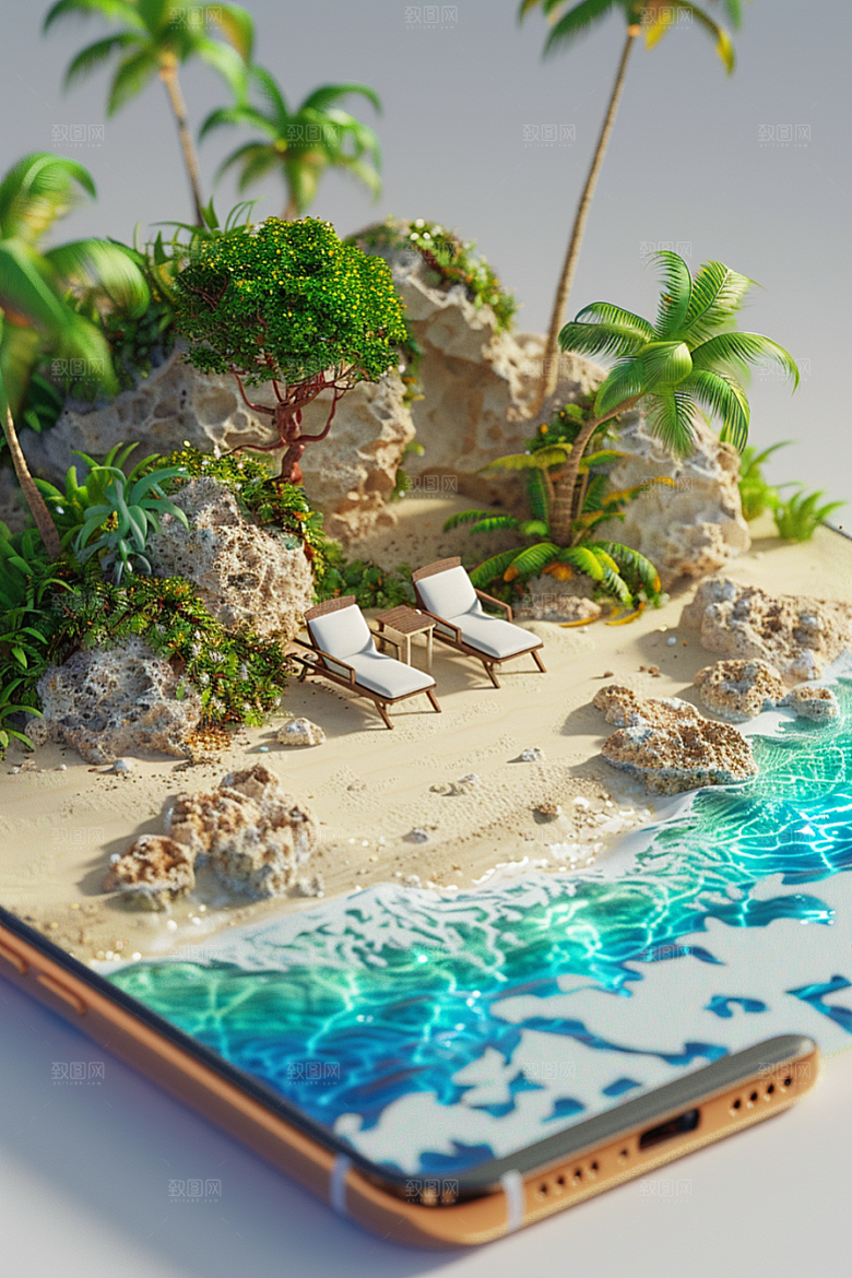 手机VR山水立体数码设备模型
