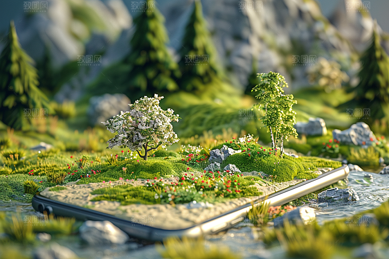 手机VR山水风光3D模型