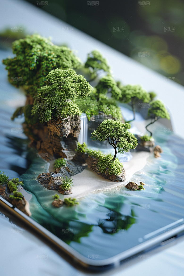 手机VR山水幻想风立体模型