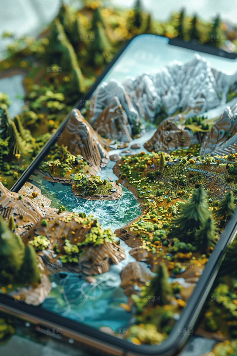 手机VR山水3D立体模型