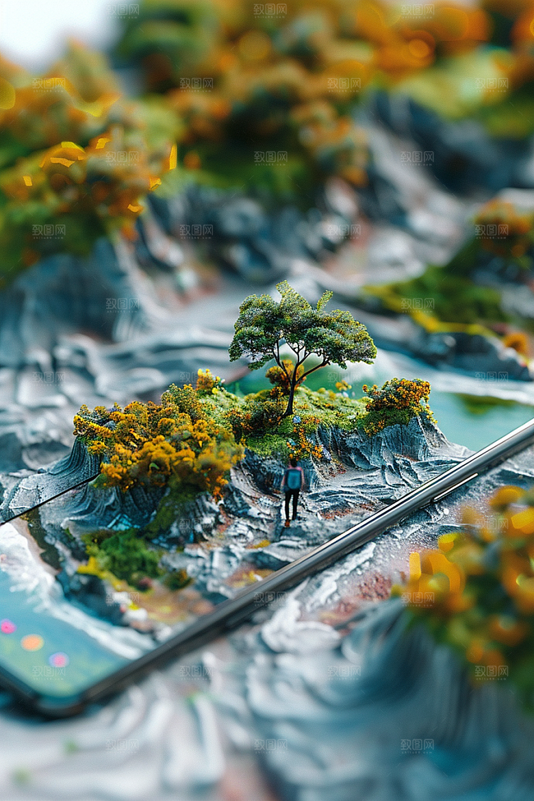 手机VR山水立体立体模型