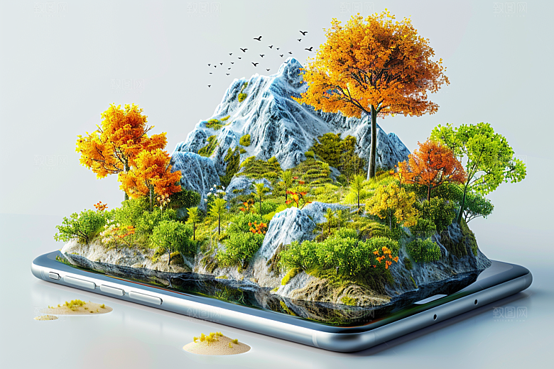 手机VR山水未来风光模型