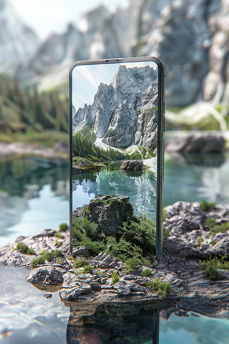 手机VR山水未来虚拟现实模型