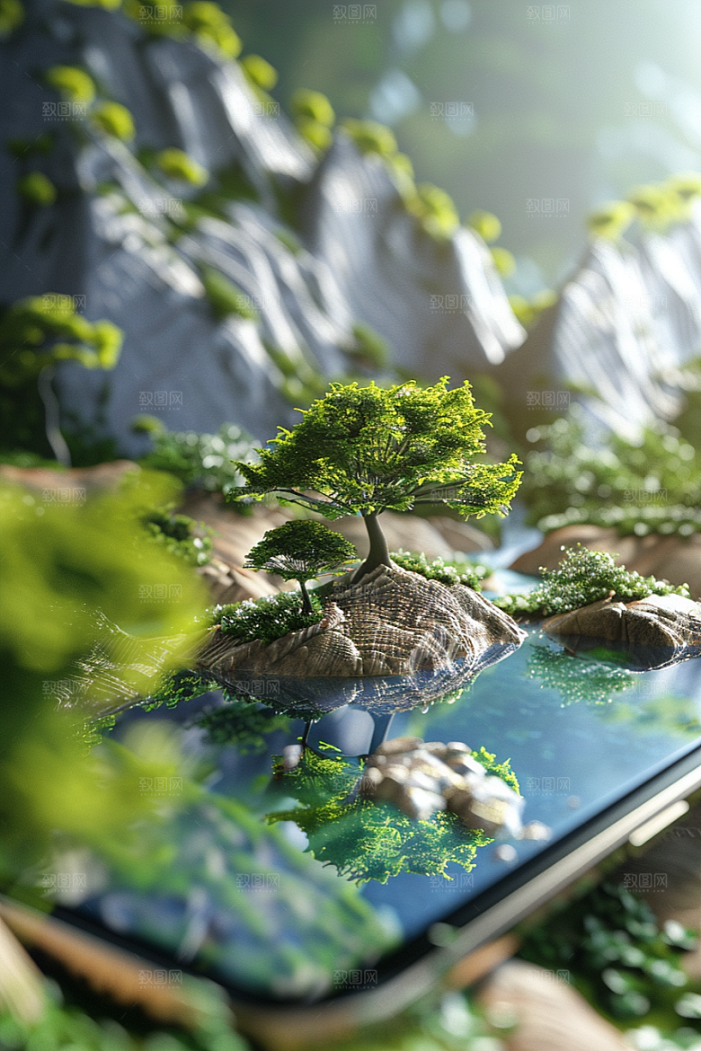 手机VR山水立体自然模型