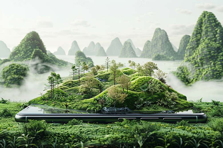手机VR山水超现实自然模型