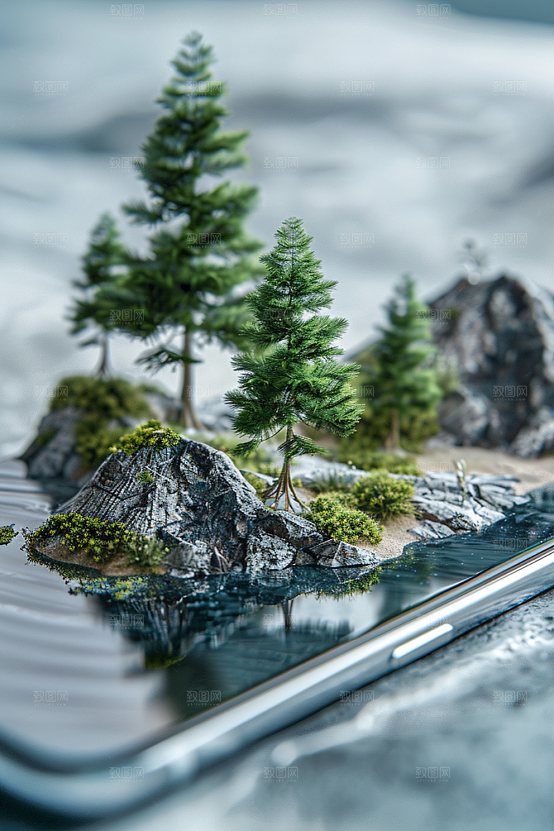 手机VR山水立体自然模型