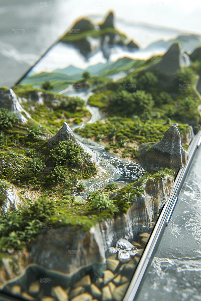 手机VR山水数码设备超现实模型