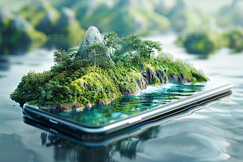 手机VR山水数码设备虚拟现实模型