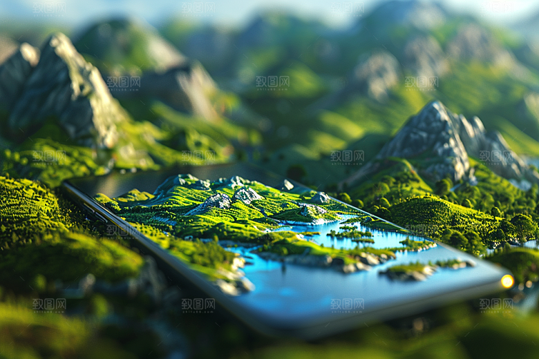 手机VR山水风光超现实模型