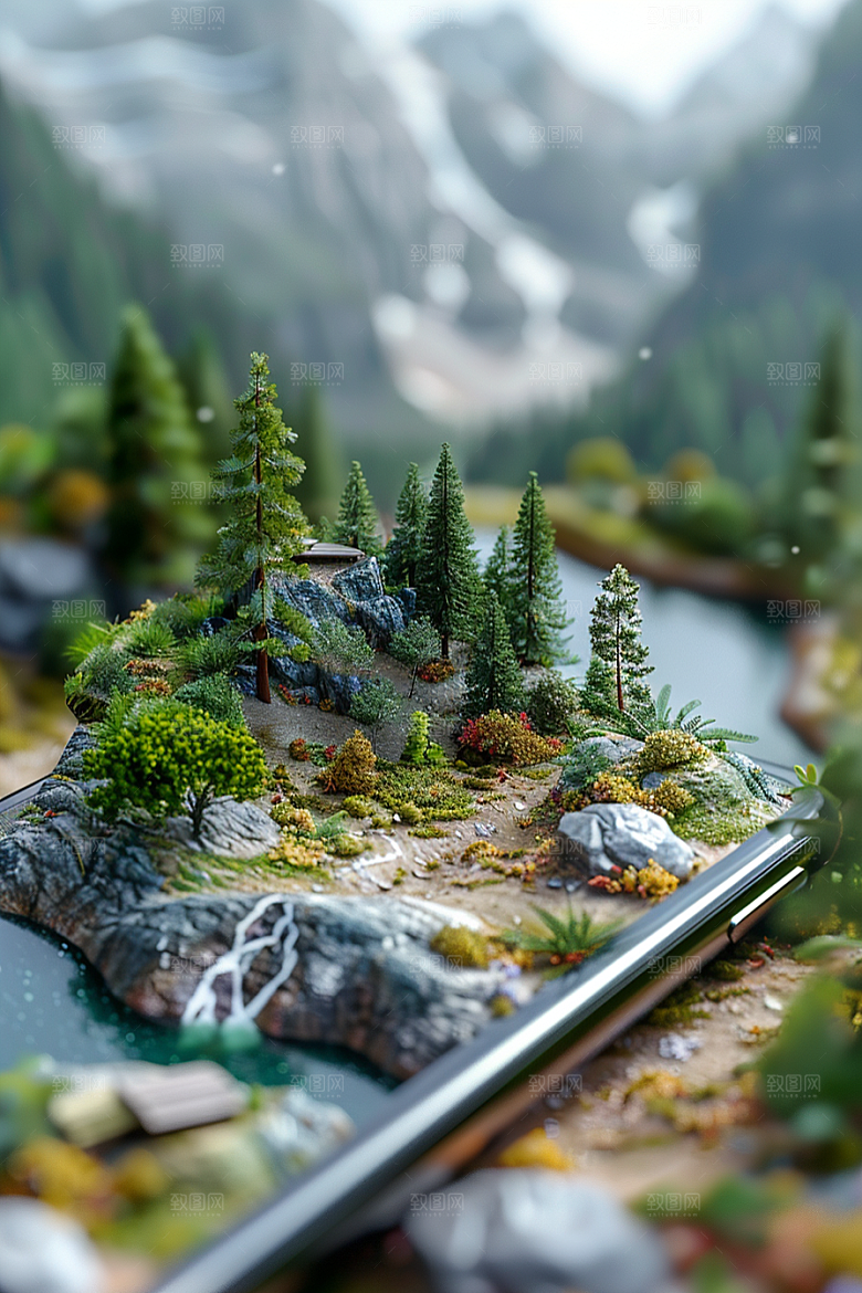 手机VR山水数码设备3D模型