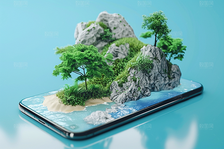 手机VR山水自然立体模型