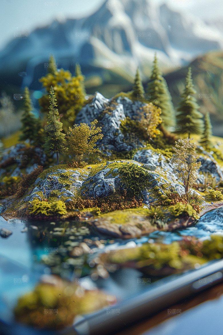 手机VR山水超现实自然模型