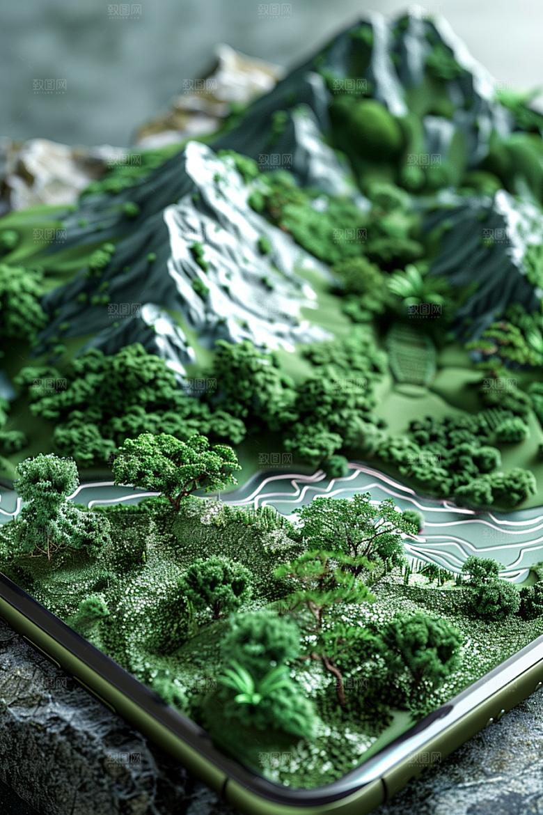 手机VR山水风光未来模型