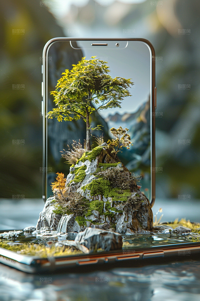 手机VR山水数码设备幻想风模型