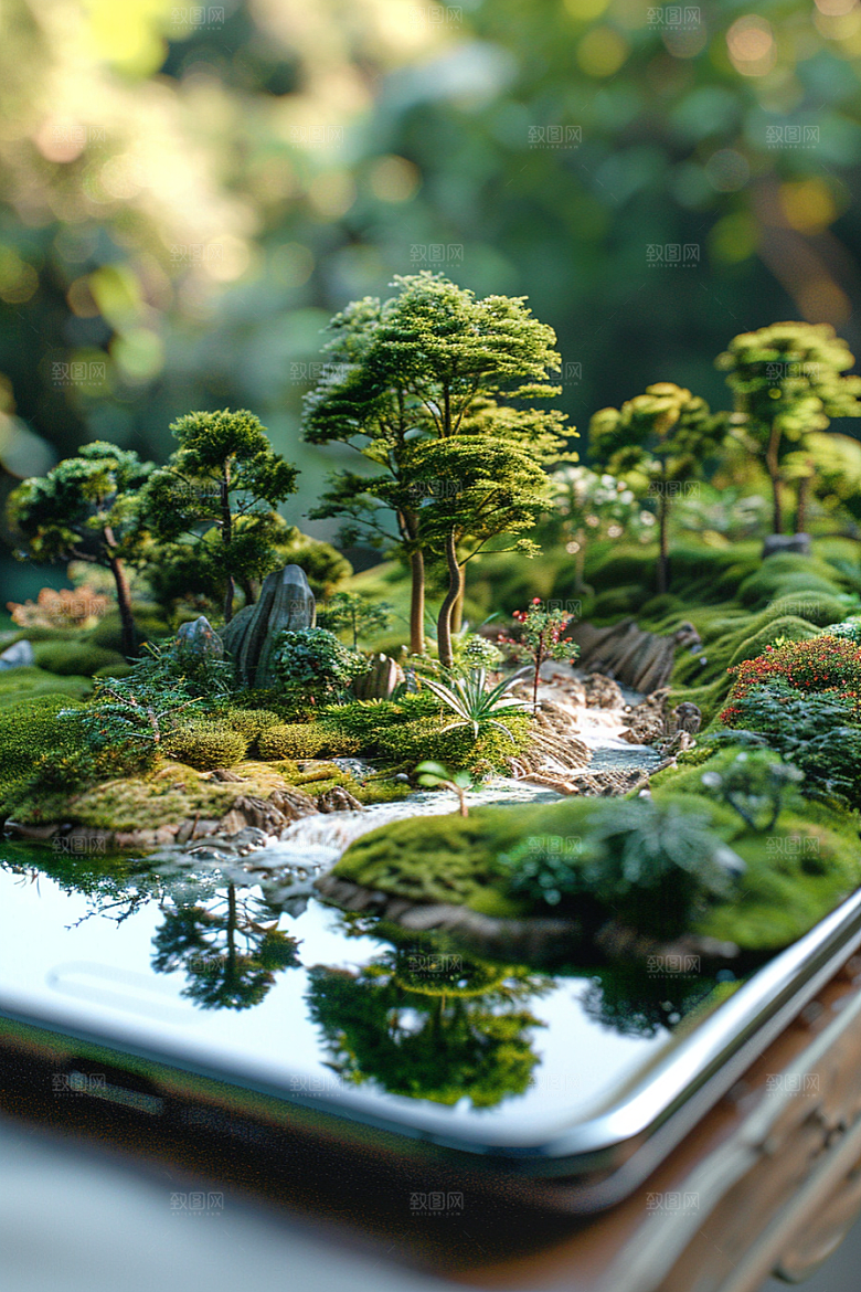 手机VR山水虚拟现实数码设备模型