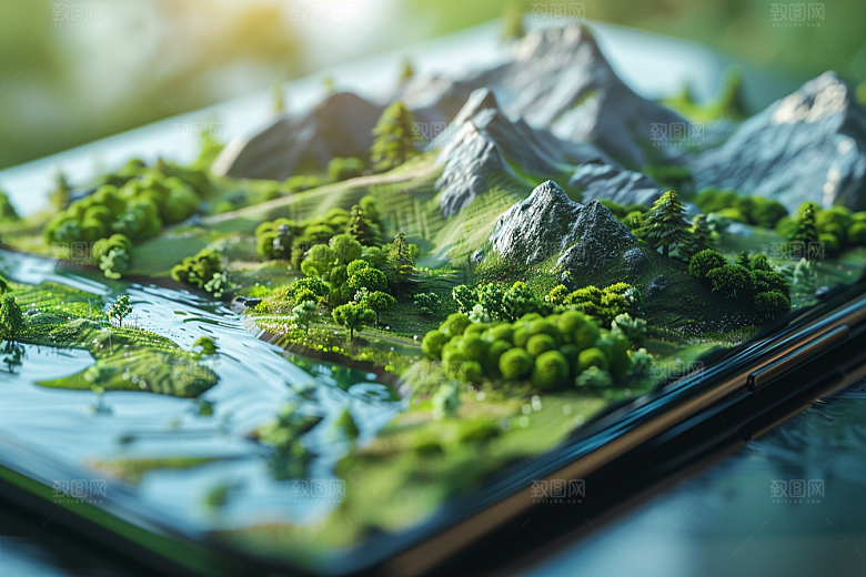 手机VR山水立体数码设备模型