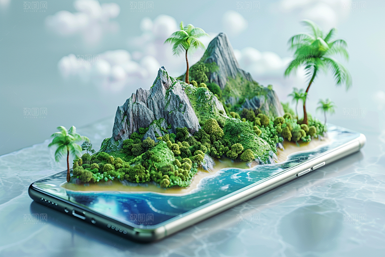 手机VR山水立体立体模型