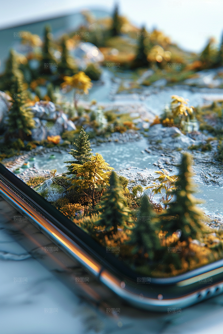 手机VR山水未来自然模型