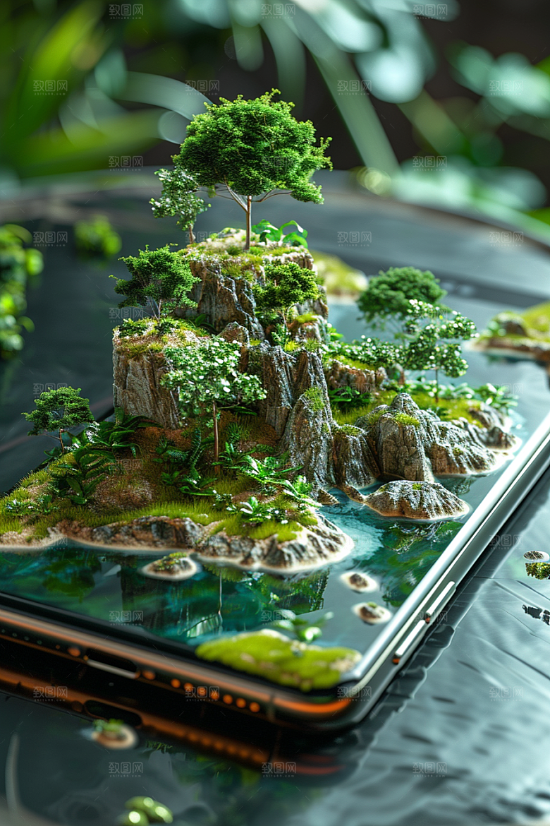 手机VR山水自然未来模型