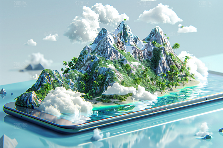 手机VR山水立体3D模型