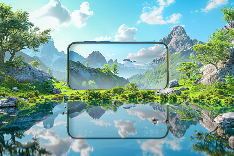 手机VR山水幻想风科技模型