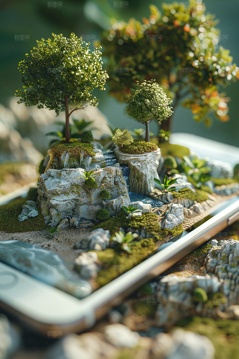 手机VR山水风光未来模型