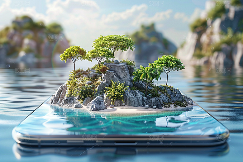 手机VR山水幻想风自然模型
