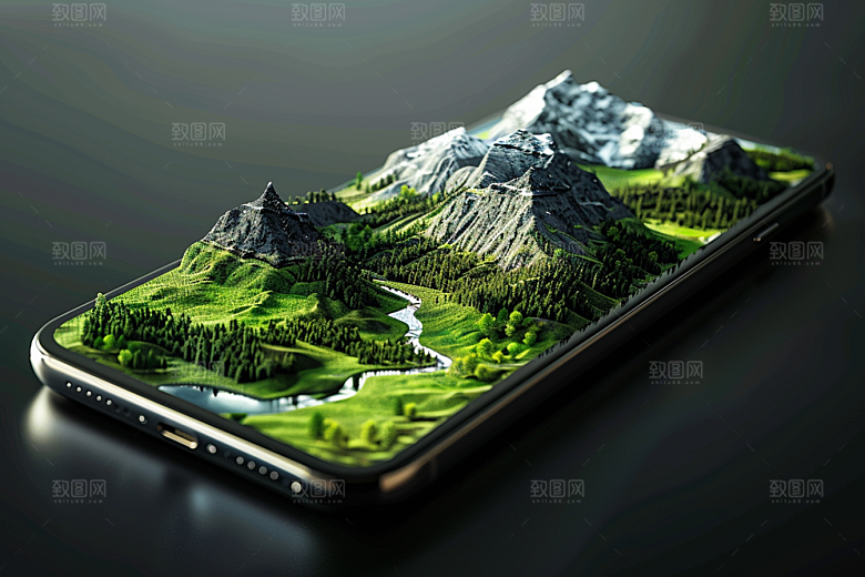 手机VR山水立体自然模型