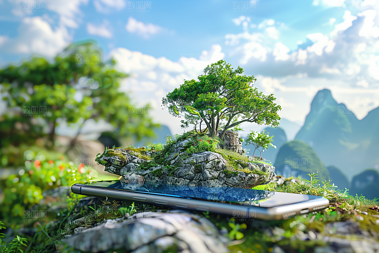 手机VR山水立体科技模型