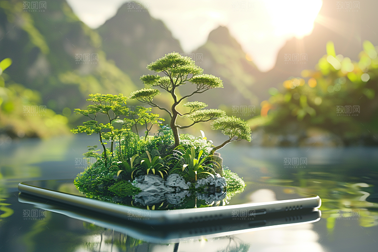 手机VR山水立体超现实模型
