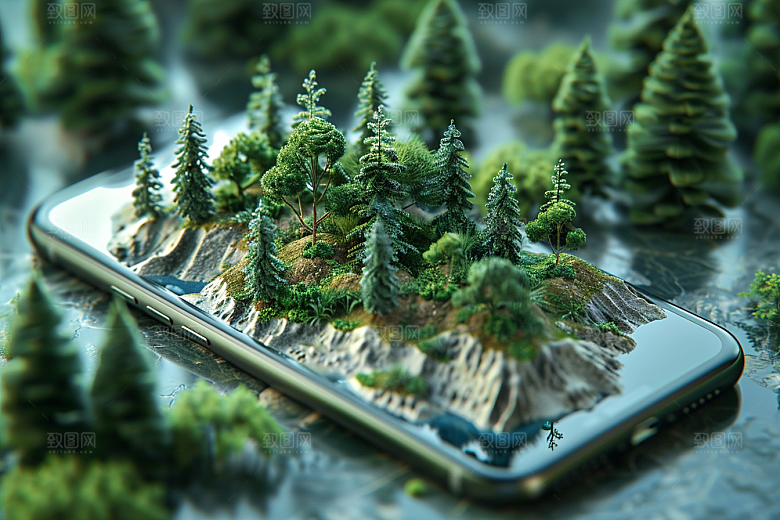 手机VR山水未来科技模型