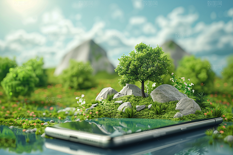 手机VR山水风光3D模型