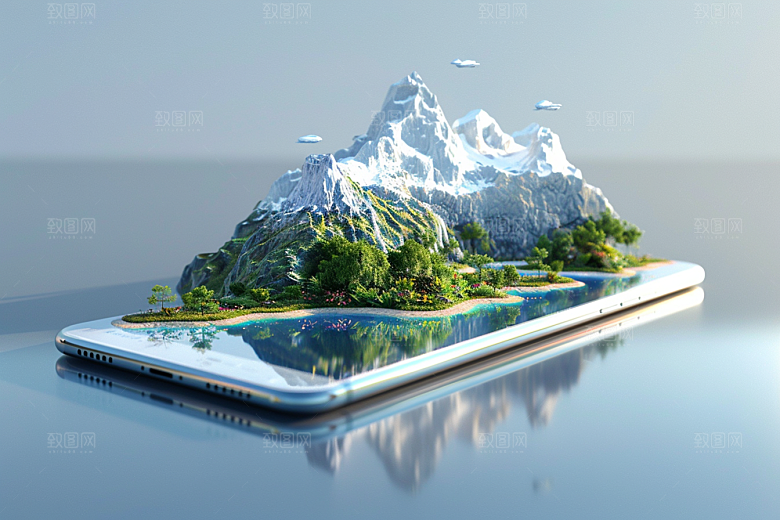 手机VR山水超现实立体模型