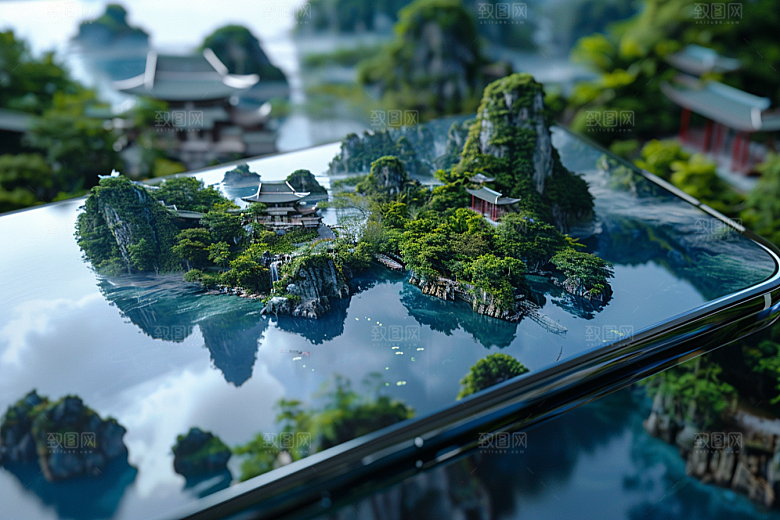 手机VR山水高清3D模型