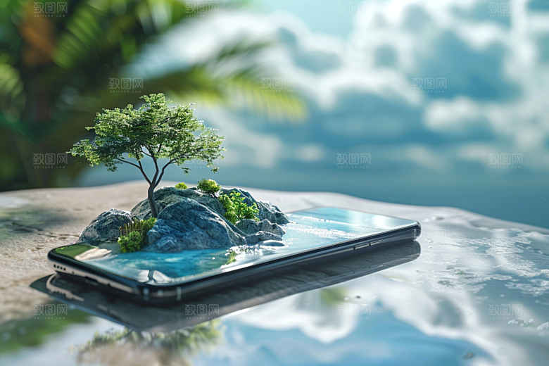 手机VR山水3D数码设备模型