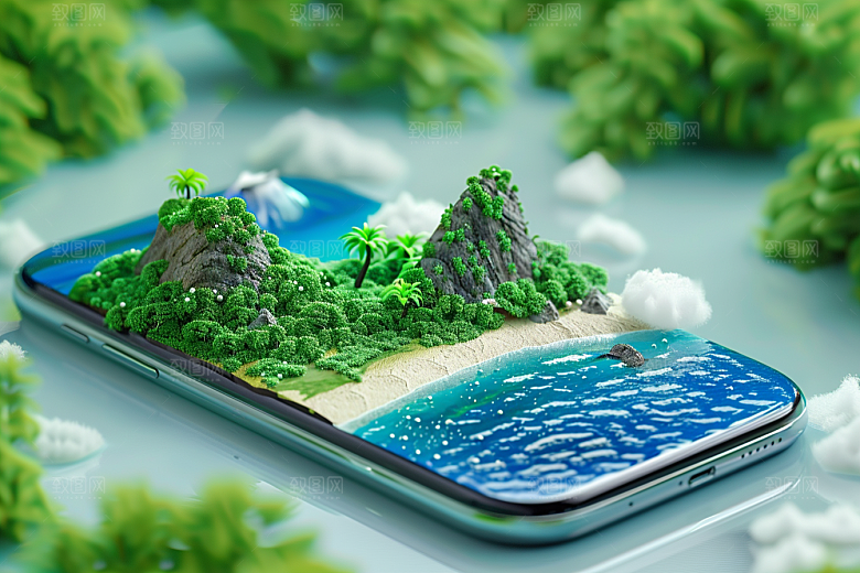 手机VR山水自然未来模型