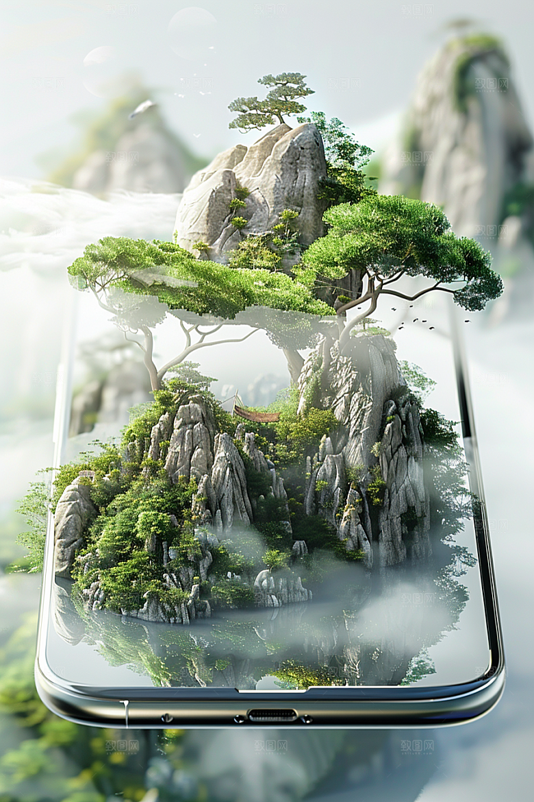 手机VR山水超现实自然模型