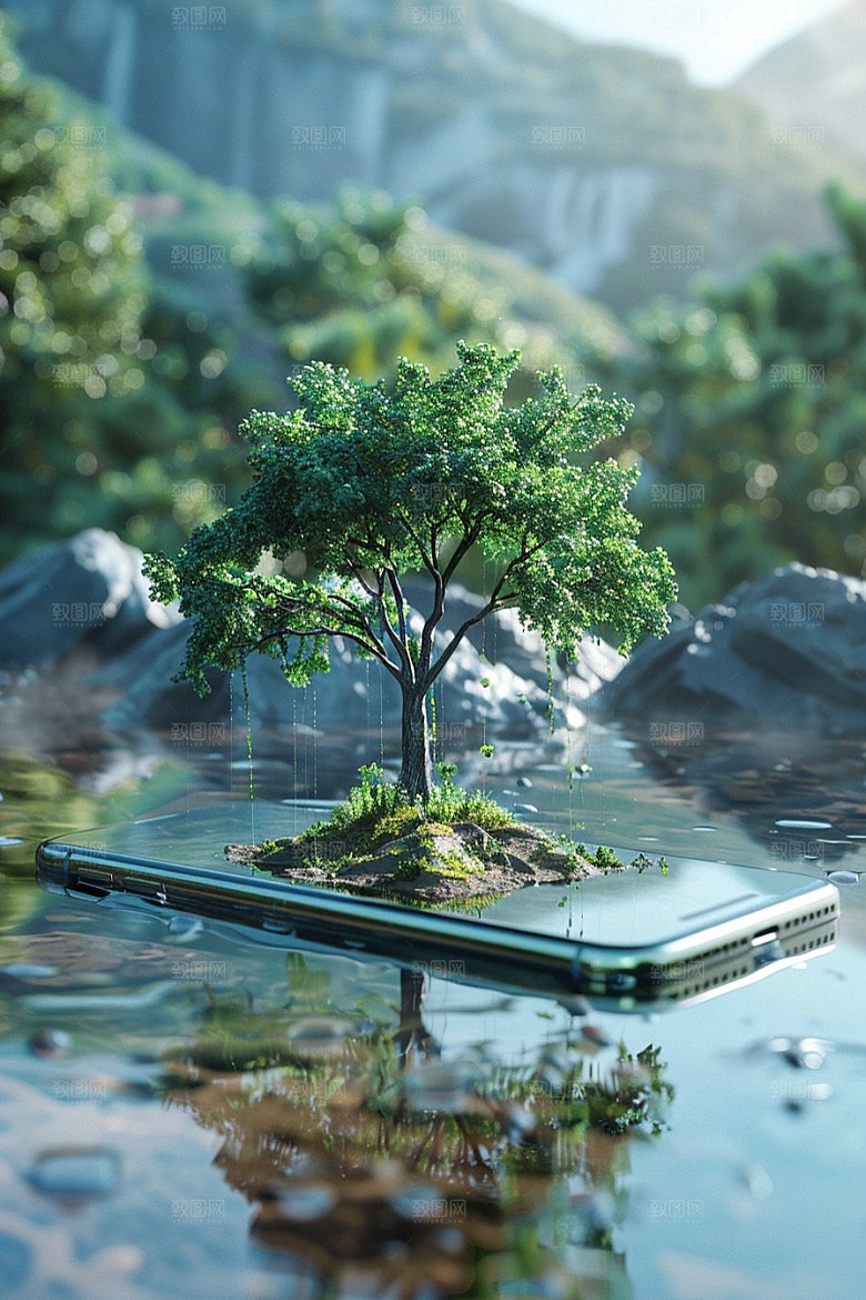 手机VR山水风光数码设备模型