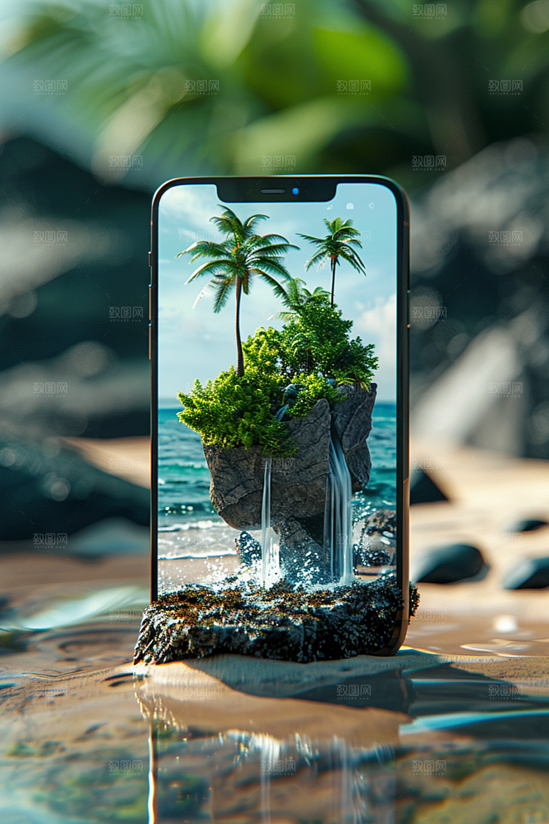手机VR山水幻想风数码设备模型