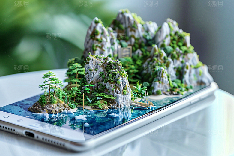 手机VR山水自然未来模型