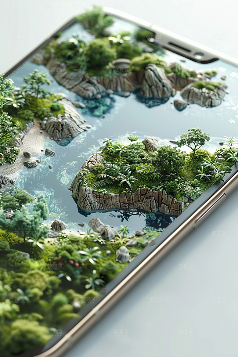 手机VR山水立体数码设备模型