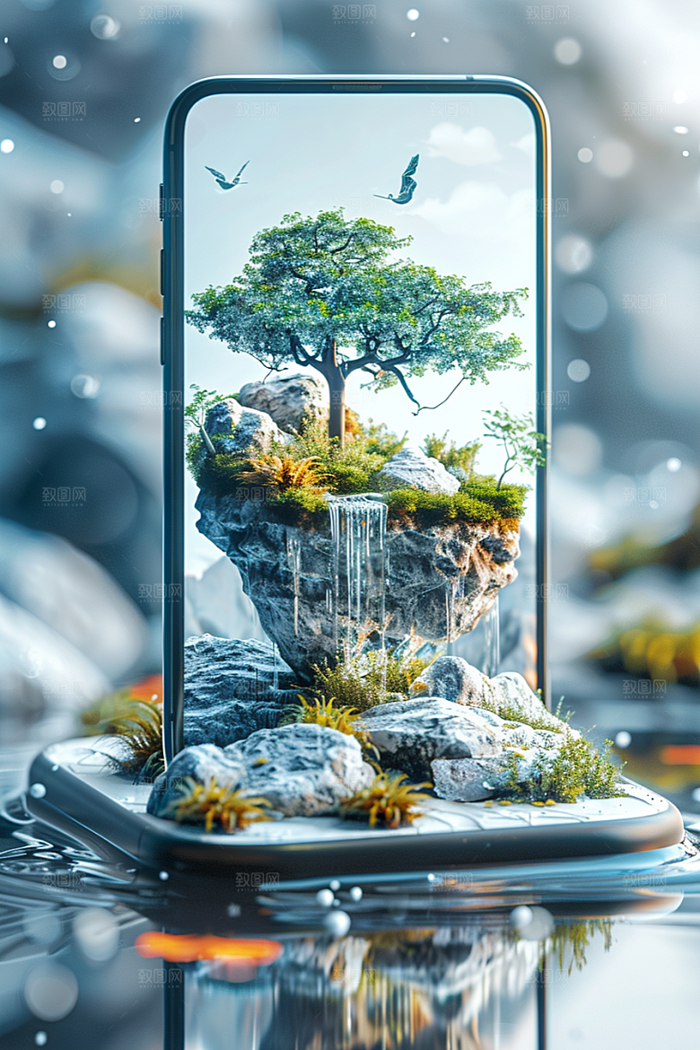 手机VR山水自然立体模型