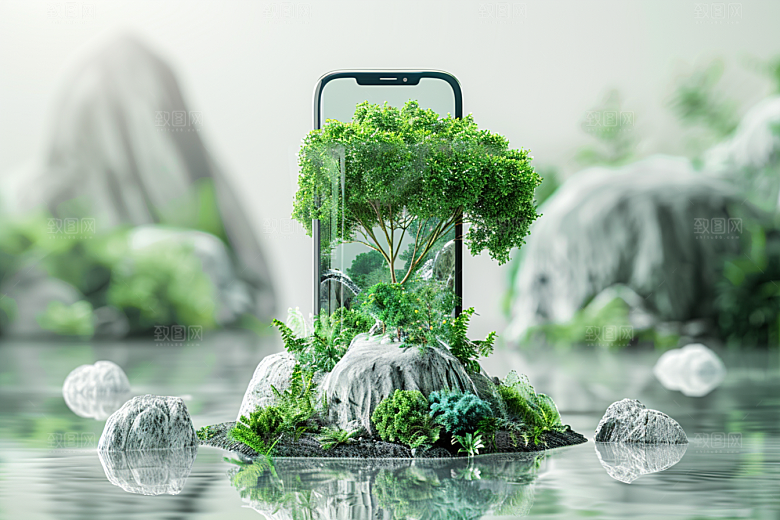 手机VR山水数码设备超现实模型