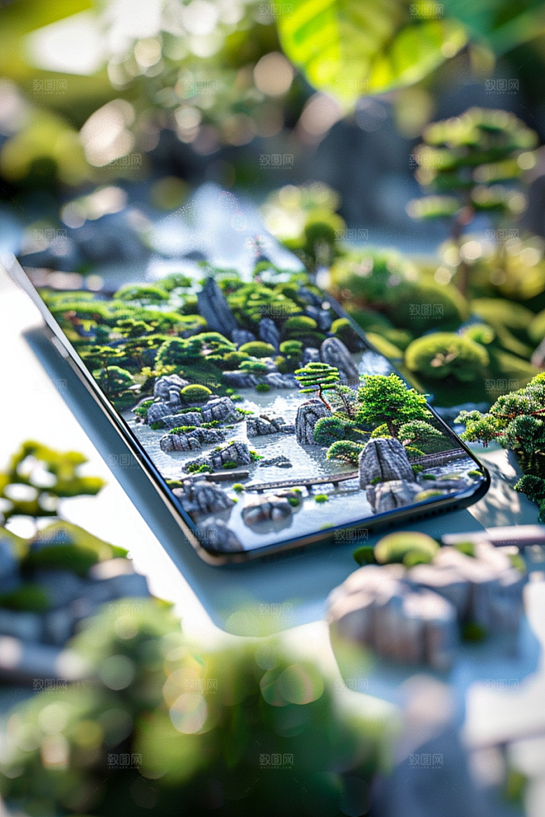 手机VR山水自然未来模型