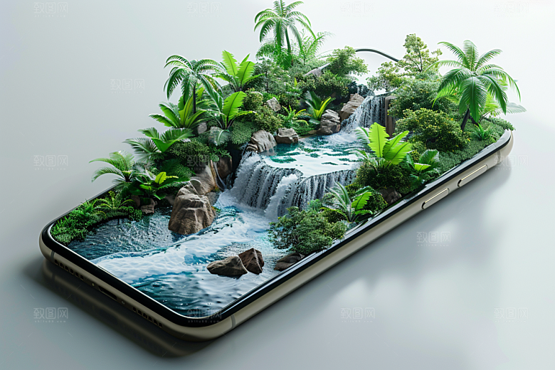 手机VR山水立体自然模型